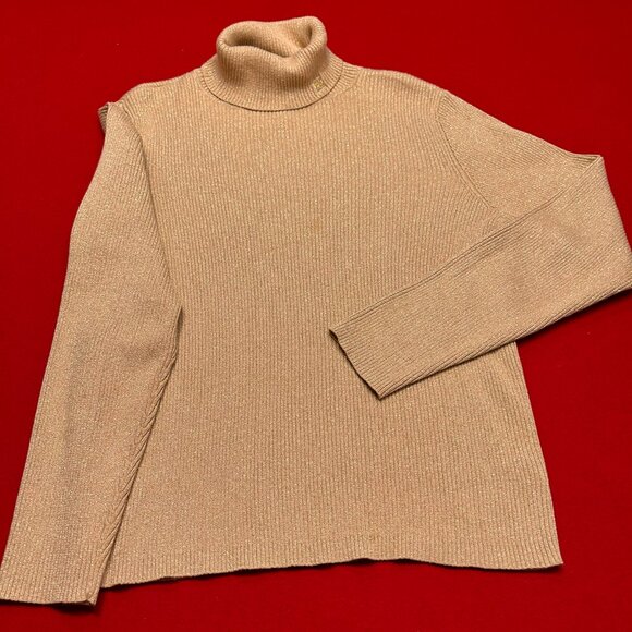 Ralph Lauren Black Label Tops - Lauren by Ralph Lauren Gold Metallic Ribbed Turtleneck Sweater – XL